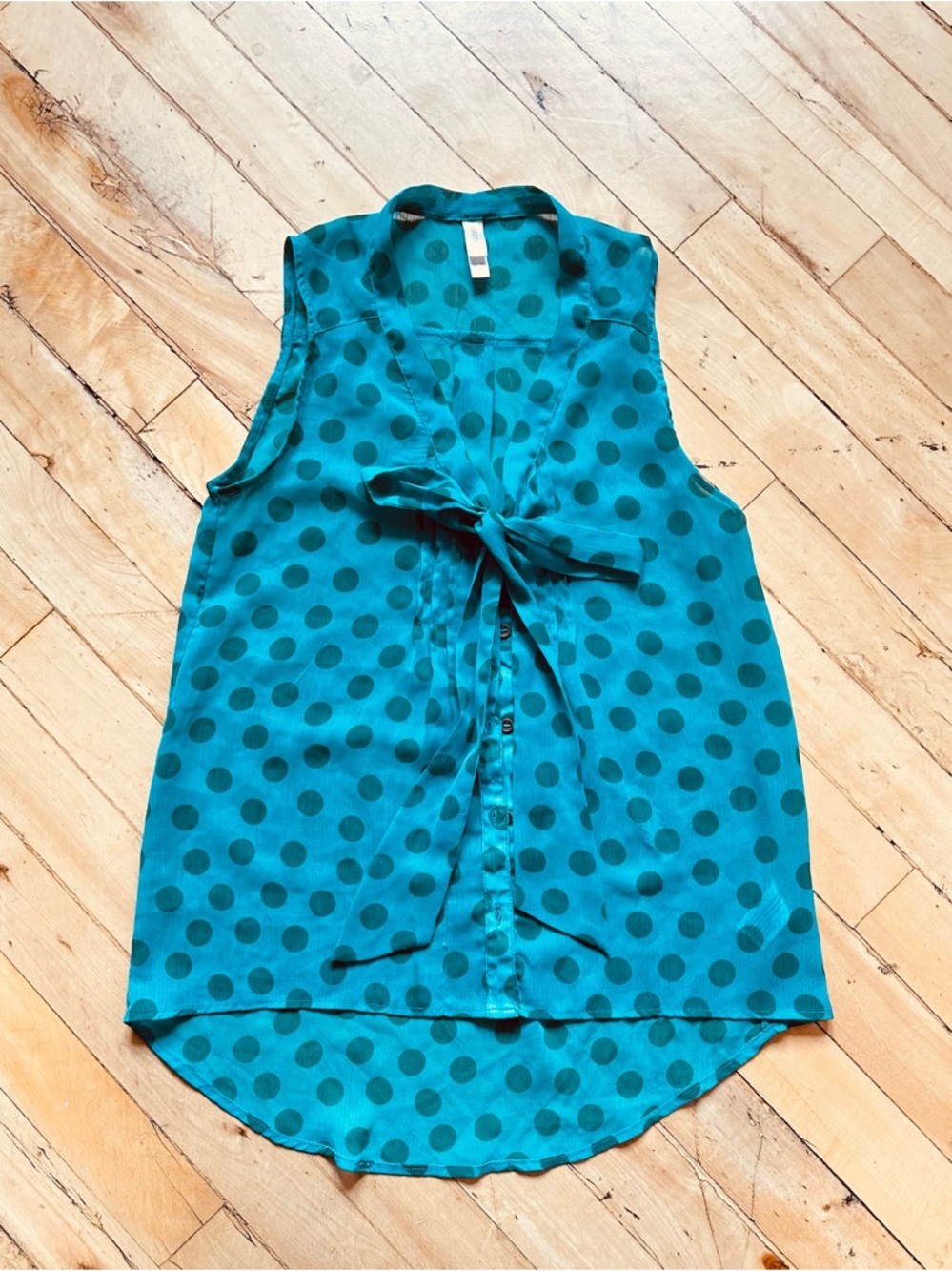 Xhilaration Teal Polka Dot Tie-Neck Camisole - Picture 2 of 7